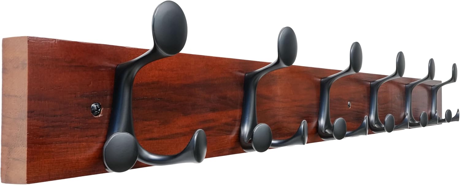 SKOLOO 36-Inch Cherry Wood Coat Rack Wall Mount with 6 Triple Hooks - Ideal for Family Entrances, Classrooms, and Pet Supplies Storage - Perfect Coat Hooks for Wall