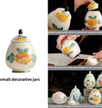 flowers Small Ginger Jar - 4 inches yellow decorative Ceramic Ginger jars with Lid， chinoiserie gift small jars for Home decor/jewelry/Tea/coffee beans/Storage