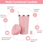 BJPKPK 18oz Tumbler With lid And Straw Stainless Steel Travel Coffee Mug Insulated Tumblers Cups,Light Pink