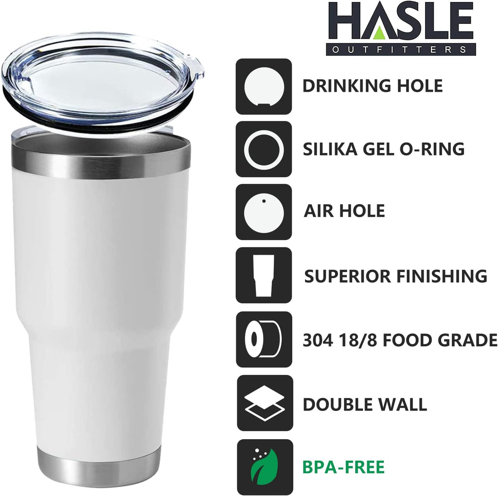 HASLE OUTFITTERS 30oz Stainless Steel Tumbler, Double Wall Vacuum Insulated Travel Mug Tumbler, Durable Insulated Coffee Mug, Gift Box Set (White, 4)