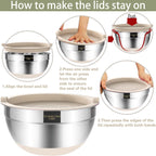 Umite Chef Mixing Bowls with Airtight Lids, 6 piece Stainless Steel Metal Nesting Storage Bowls, Non-Slip Bottoms Size 7, 3.5, 2.5, 2.0,1.5, 1QT, Great for Mixing & Serving (Khaki)