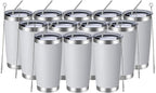 MEWAY 20oz Tumbler 12 Pack Double Wall Vacuum Insulated Travel Mug Bulk, Stainless Steel Tumblers with Lid and Straw, Durable Powder Coated Coffee Cups for Cold & Hot Drinks (White, 12)