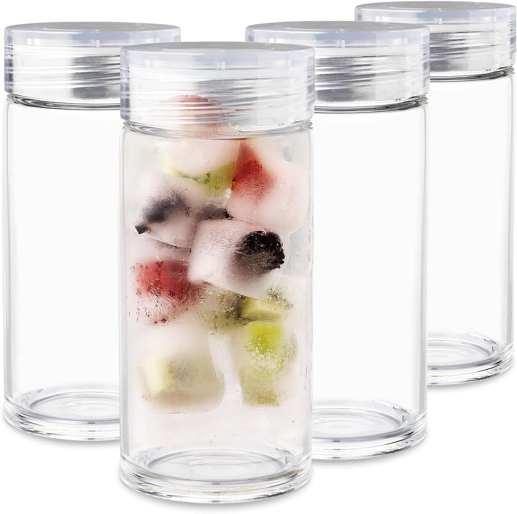 Glass Water Bottles - 4 Pack Wide Mouth Juice Bottles with Clear Lids for Juicing, Smoothies, Fruit Water, Teas, Beverage Storage - 10oz, Leakproof, Reusable, Borosilicate