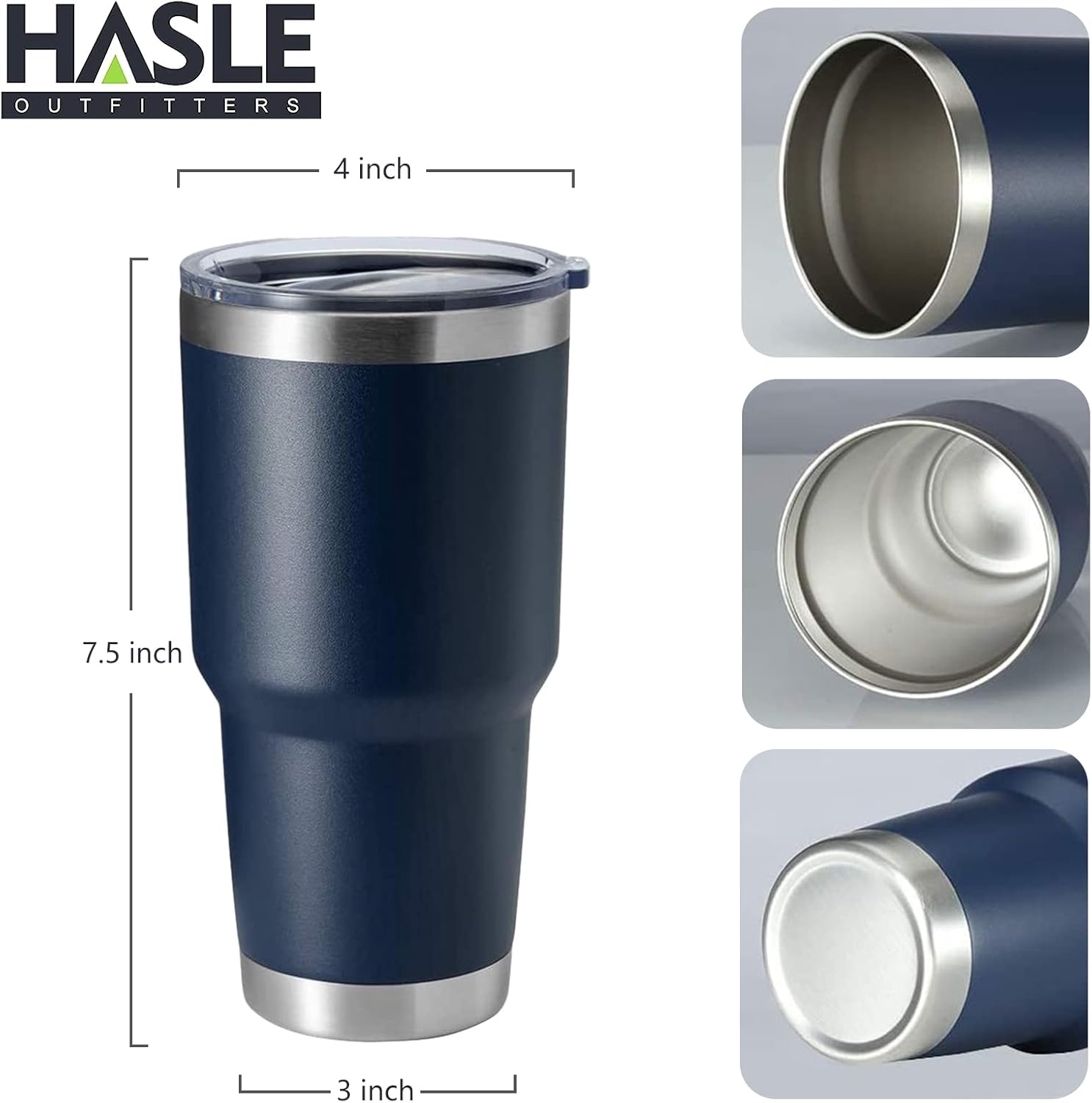 HASLE OUTFITTERS 30oz Stainless Steel Tumbler, Double Wall Vacuum Insulated Travel Mug Tumbler, Durable Insulated Coffee Mug, Gift Box Set (Navy, 8)