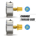 MEANLIN MEASURE 0~60Psi Stainless Steel 1/4" NPT 2.5" Single Scale FACE DIAL, Glycerin Filled Pressure Gauge, Pool Sand Filter, Back Mount, with 1/4" x 1/2" NPT and 1/4" x 3/8" NPT Hex Bushing