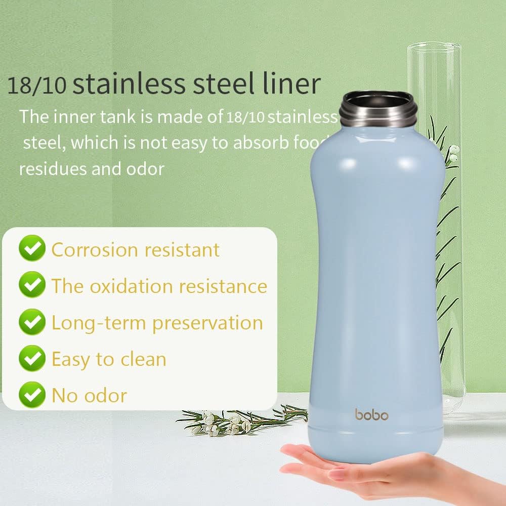 YOHKOH Mini Vacuum Insulated Water Bottle With Bamboo Lid - Stainless Steel Thermos Water Bottle for Women Girls Kids, Metal Sports Hot and Cold Water Bottle Leak-Proof BPA-Free (11.8oz,Blue)