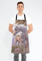 Fantasy Unicorn Adjustable Bib Apron,Unicorns Mare and Foal Cooking Kitchen Apron for Men Women