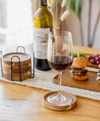 Coasters for Drinks Absorbent with Holder, Acacia Wood Cork Coaster for Coffee Table Wooden Table Coaster for Farmhouse Desk Extra Large Coasters, Set of 6