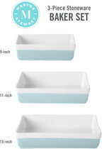 MARTHA STEWART 3 Piece Oven to Table Stoneware Bakeware, Baking Dish & Casserole Set - Dusty Blue