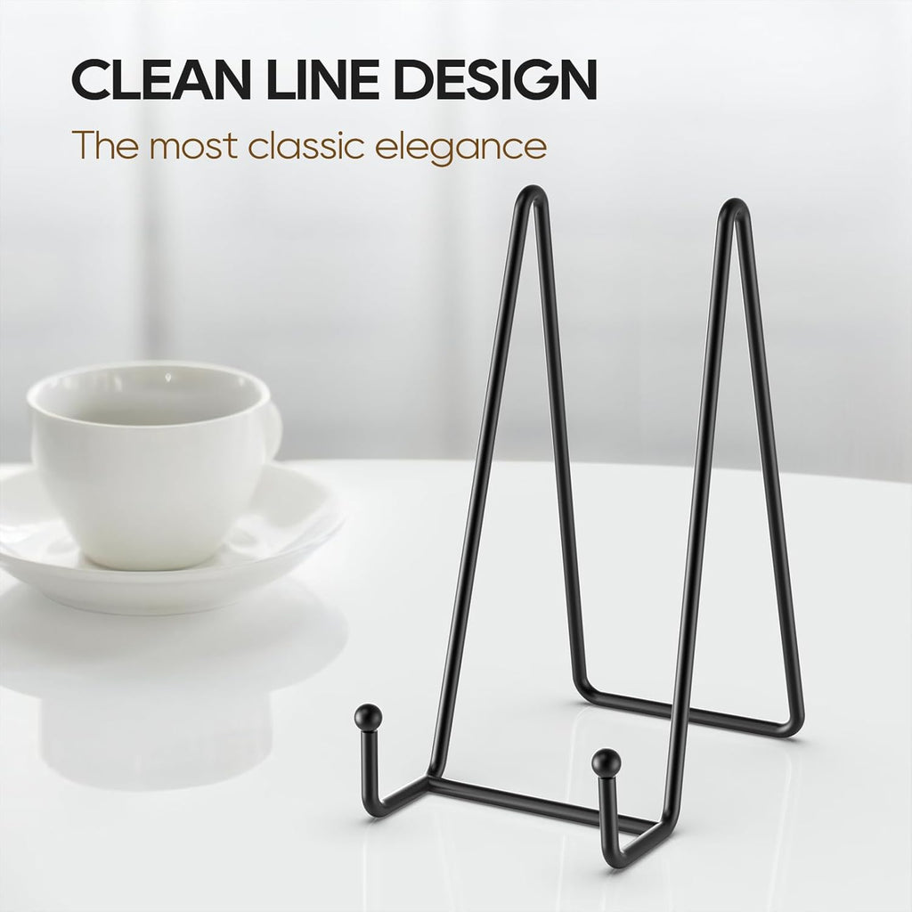 HONGYUTAI 3 Pack 8 Inch Plate Stands for Display Picture - Table Top Display, Decorative Metal Frame Holders for Book, Photo and Platter, Tabletop Art, Black