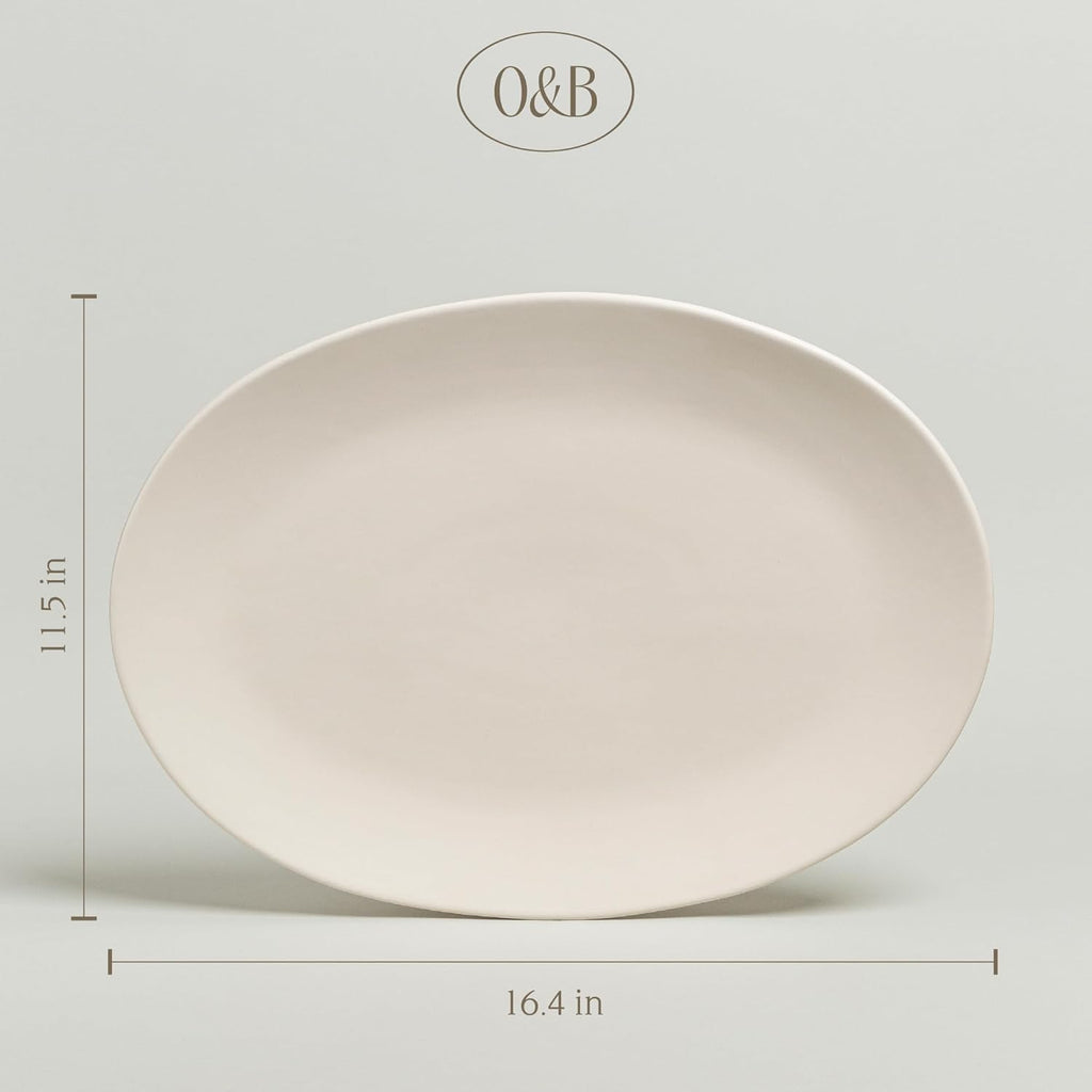 over&back Coupe Stoneware Serving Platter - Elegant 1-Piece Oval Serving Platter to Complete Your Kitchen Set - 16.4" x 11.5" - Semi-Matte Ivory