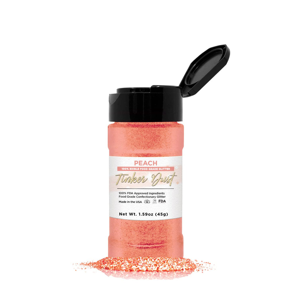 BAKELL Peach Edible Glitter, 45 Grams | TINKER DUST Edible Glitter | KOSHER Certified | 100% Edible Glitter | Cakes, Cupcakes, Cake Pops, Drinks, Dessert Vegan Glitter & Dusts (45g Shaker, Peach)
