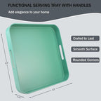 Square Green Decorative Serving Tray with Handles, Versatile Ottoman Tray for Coffee Table, Entertaining, Outdoor Patio, Living Room, 13”*13”*1.6”