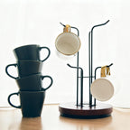 Mug Holder Tree,360° Rotated 6 Hooks Coffee Cup Holder for Large Cups,Metal Coffee Cup Rack Stand for Countertop with Stable Wooden Base, Kitchen Counter Decor