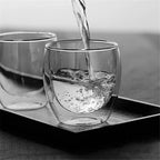 Octavius Double Wall Glass Cup Set | Perfect for Hot & Cold Beverage Lovers | (Set of 2) 8 Ounces Glass Clear Coffee Cups | Cups For Tea, Cappuccino, Latte, Hot Beverages Cup