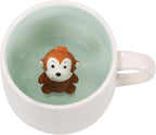 Monkey Ceramic Cup Hidden 3D Animal Inside Mug,12 oz Cute Cartoon Handmade Figurine Mugs,Christmas Birthday Surprise for Friends Family or Kids (Monkey)