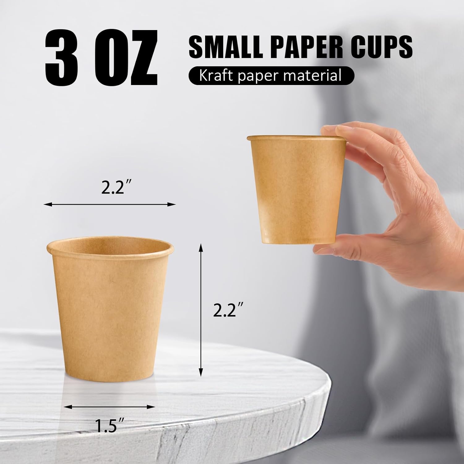 300 Pack 3 oz Paper Cups, Disposable Kraft Small Bathroom Cups 3 Ounce, Hot/Cold Beverage Cups for Home, Kitchen, Party