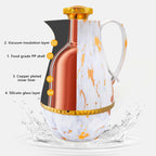Insulated Thermal Coffee Carafe, 33 oz, Luxury Arabic-Style Insulated Carafe Flask, Coffee Tea Pot, with Spout and Glass Liner for Hot Cold Water, Housewarming Ornaments (White and Gold)