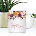Andaz Press 11oz. Wedding Ceramic Coffee Tea Mug Gift, Fall Autumn Burgundy Orange Peach Flowers Roses Florals, Step Mom of the Groom, 1-Pack, Includes Gift Box