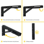 10 Inch Folding Shelf Brackets, 2 Pack Collapsible Heavy Duty Shelf Brackets for Fold Down Desk, Black