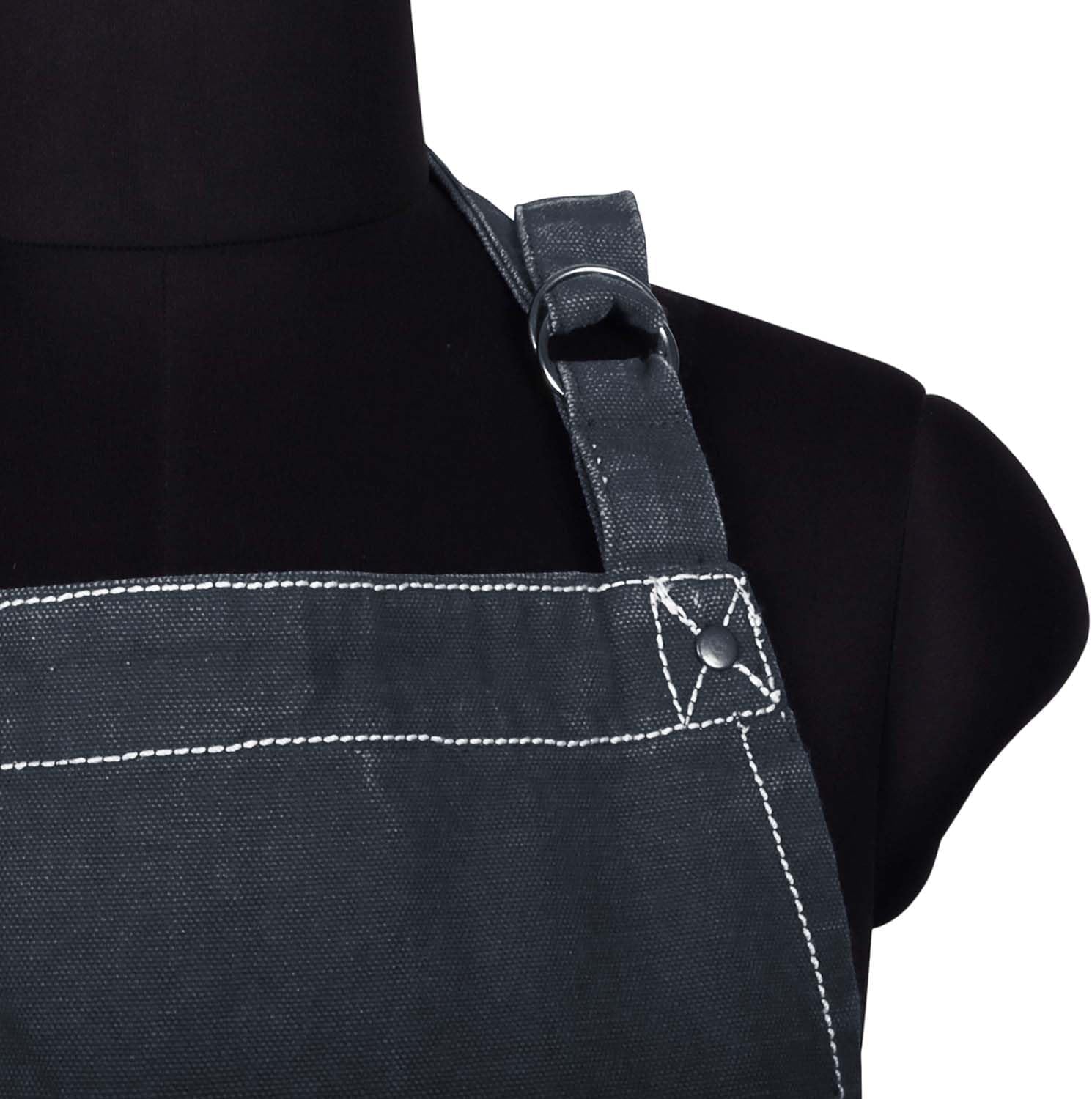 AMOUR INFINI Cotton Solid Aprons for Women with Pocket, Adjustable Strap and Waist Ties Washed Chef Aprons for Cooking, Baking and Gardening (27.5x33 Inches - Black)