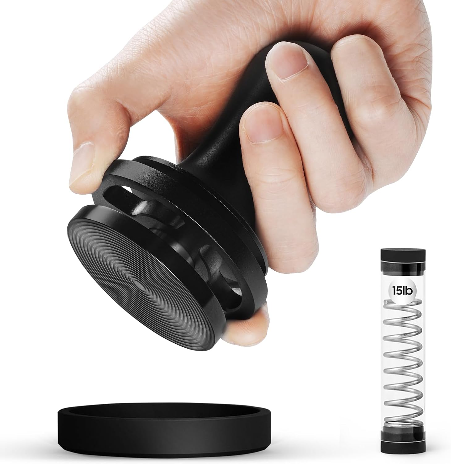 MHW-3BOMBER 58.5mm Espresso Coffee Tamper, 30lbs Constant Pressure Espresso Hand Tamper with Sound Feedback for Barista, Extra 15lbs Spring Loaded, Fit 58mm Portafilter, Astra Tamper, T7018-OS