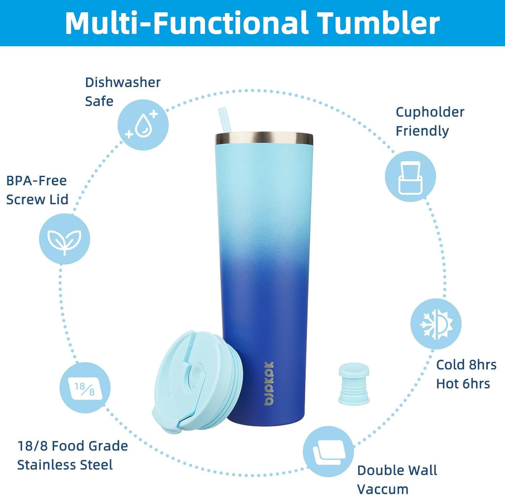 BJPKPK 34oz Insulated Tumbler With lid And Straw Stainless Steel Tumblers Travel Coffee Mug Reusable Thermal Cup,Sky