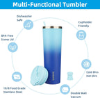 BJPKPK 34oz Insulated Tumbler With lid And Straw Stainless Steel Tumblers Travel Coffee Mug Reusable Thermal Cup,Sky