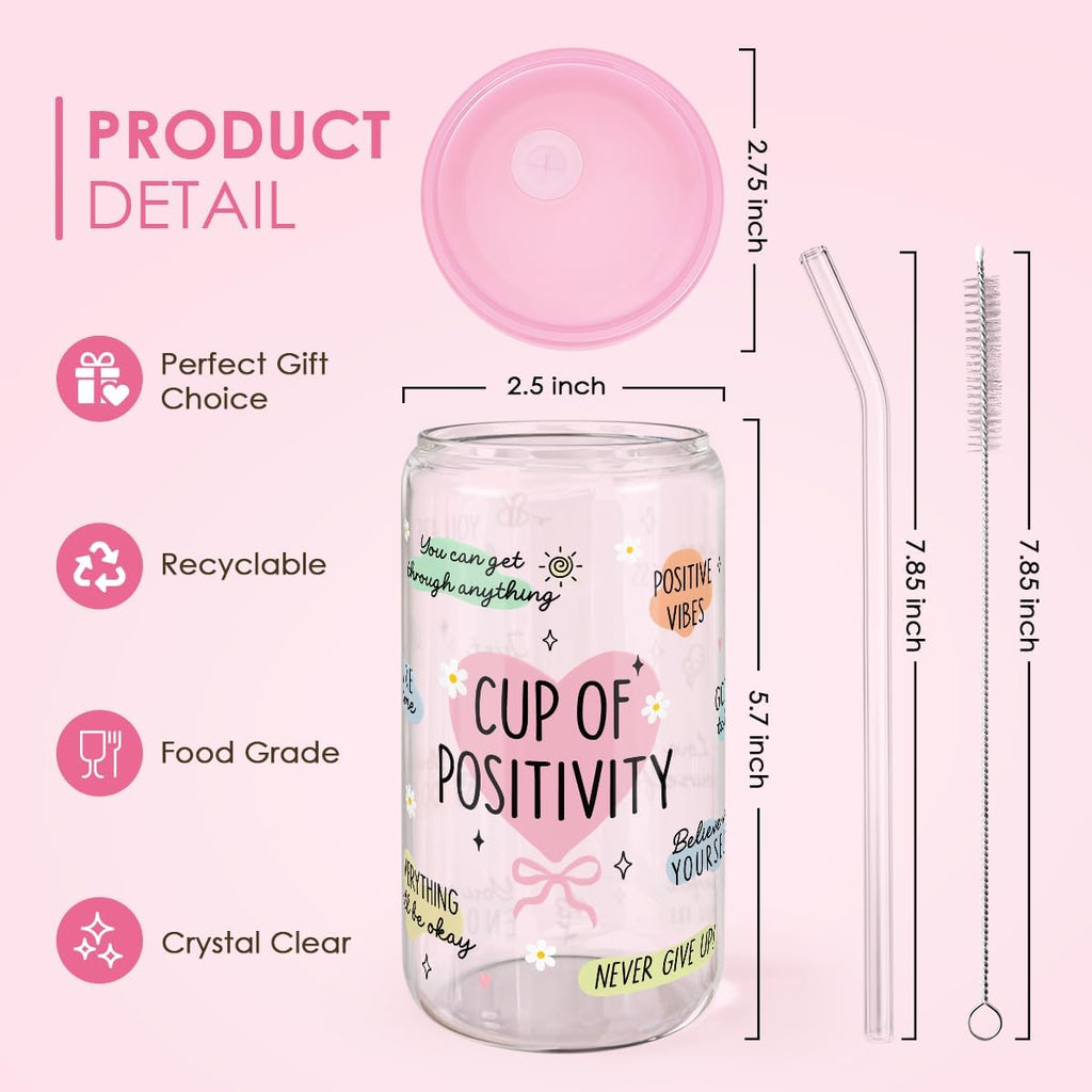 SANDJEST Inspiration Gifts - Glass Tumbler 16oz with Acrylic Lid and Straw - Iced Coffee Cups for Women, Aesthetic Glass Cup Gift for Birthday Christmas