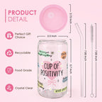 SANDJEST Inspiration Gifts - Glass Tumbler 16oz with Acrylic Lid and Straw - Iced Coffee Cups for Women, Aesthetic Glass Cup Gift for Birthday Christmas