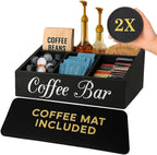 Barista Emperor® SUPER PACK Coffee Bar Organizer for Countertop, Silicone Mat and 2X Silicone Coasters - Tea Organizer Station with Removable Drawers - Office Coffee Station for Countertop