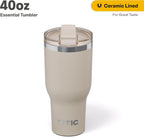 RTIC 40oz Essential Tumbler with Lid, Insulated, Stainless Steel, Metal, Double Wall Vacuum-Insulation, Ceramic Lined, Travel Cup for Iced Coffee, Tea, Hot and Cold Drink, Beach