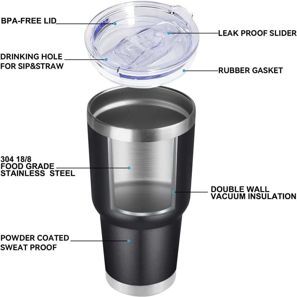 DOMICARE 30oz Tumbler Bulk with Lid and Straw, Double Wall Travel Coffee Mug, Insulated Vacuum Stainless Steel Tumblers, Powder Coated Tumbler Cup (Black, 8)