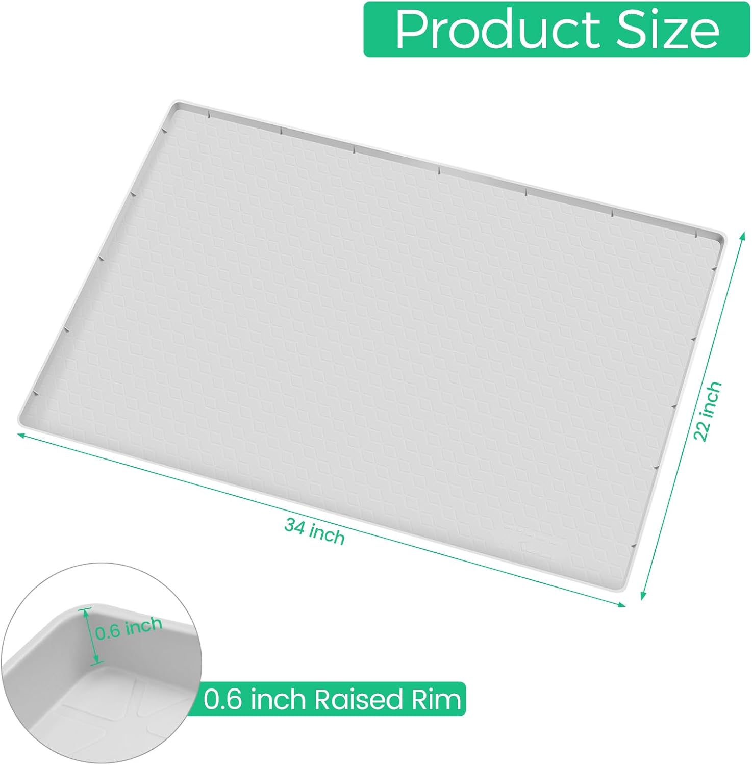 TRZZ Silicone Waterproof Under Sink Mat 34" x 22", Drip Tray and Cabinet Liner for Kitchen and Bathroom, Prevents Water Damage and Organizes Cabinets (Light Grey)
