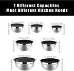Lazycorner Stainless Steel Mixing Bowls with Airtight Lids Set of 7 Stainless Steel Bowls Set with 3 Grater Attachments Great for Serving & Baking