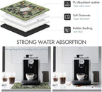 Dish Drying Mat Super Absorbent – 16" x 18" Coffee Mat for Countertops – Non-Slip Drying Mat for Kitchen Counter – Easy to Clean Water Absorbent Mat – Quick Dry Dish Mats (Green Flowers)