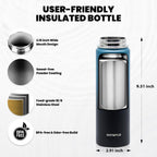 Insulated Water Bottle 20 oz, Triple Wall Vacuum Stainless Steel (Cold for 48 Hrs), Leak Proof & Non-BPA, Kids Water Bottle Jug for School with Straw Spout Lids, Indigo/Black