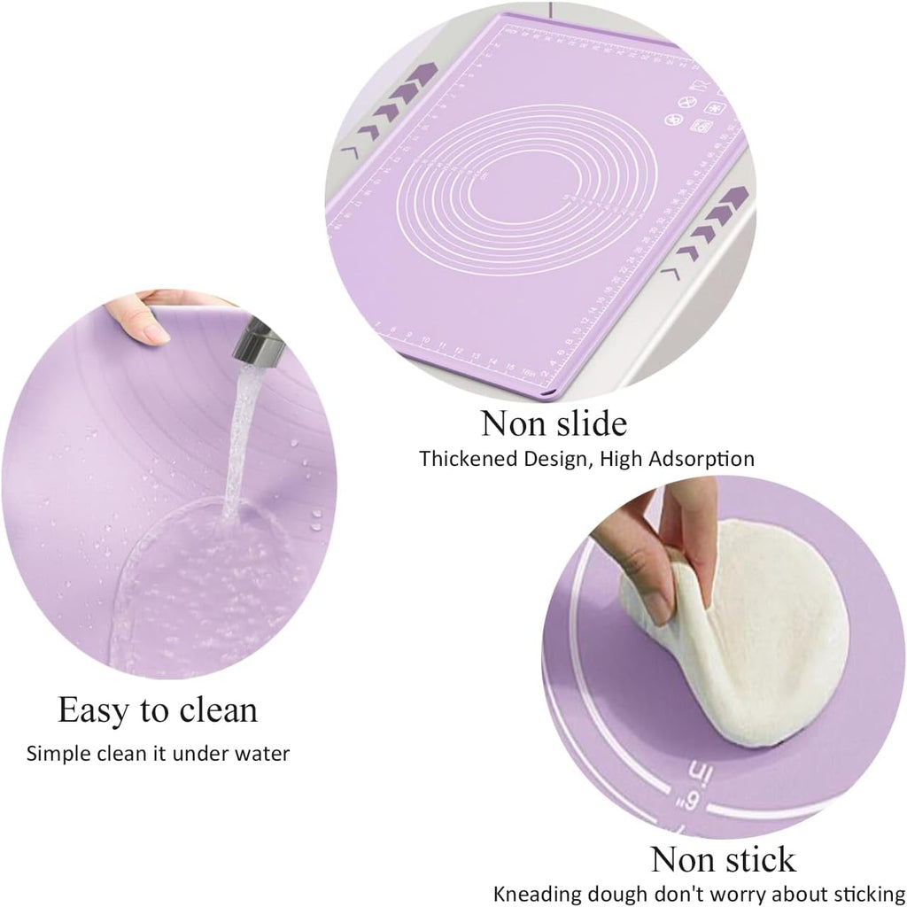 Silicone Pastry Mat 24"*16" Extra Thick Non Stick Baking Mat with Measurement Food Grade Silicone Rolling Dough Mat, Fondant, Pie Crust Mat, Kitchen Mat with Hang Holes, Raised Edge