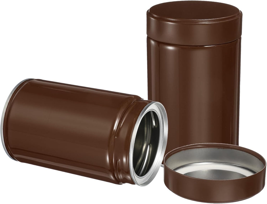 uxcell 2Pcs Round Tea Canisters, 5" x 3" Airtight Metal Tea Containers for Loose Tea, Coffee Beans, Spices - Durable, Compact, and Stylish Storage Tea Tin (Brown)