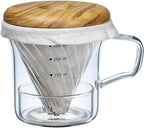 ATHIA Glass Pour Over Coffee Dripper Set, Glass Cone Dripper, Reusable Cloth Filter, Leather Cup Sleeve, Minimal Single Cup SET, for outdoor, office or at home (Olive Wood)