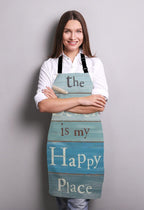 The Beach Is My Happy Place Bib Apron with Adjustable Neck for Men Women,Suitable for Home Kitchen Cooking Waitress Chef Grill Bistro Baking Apron