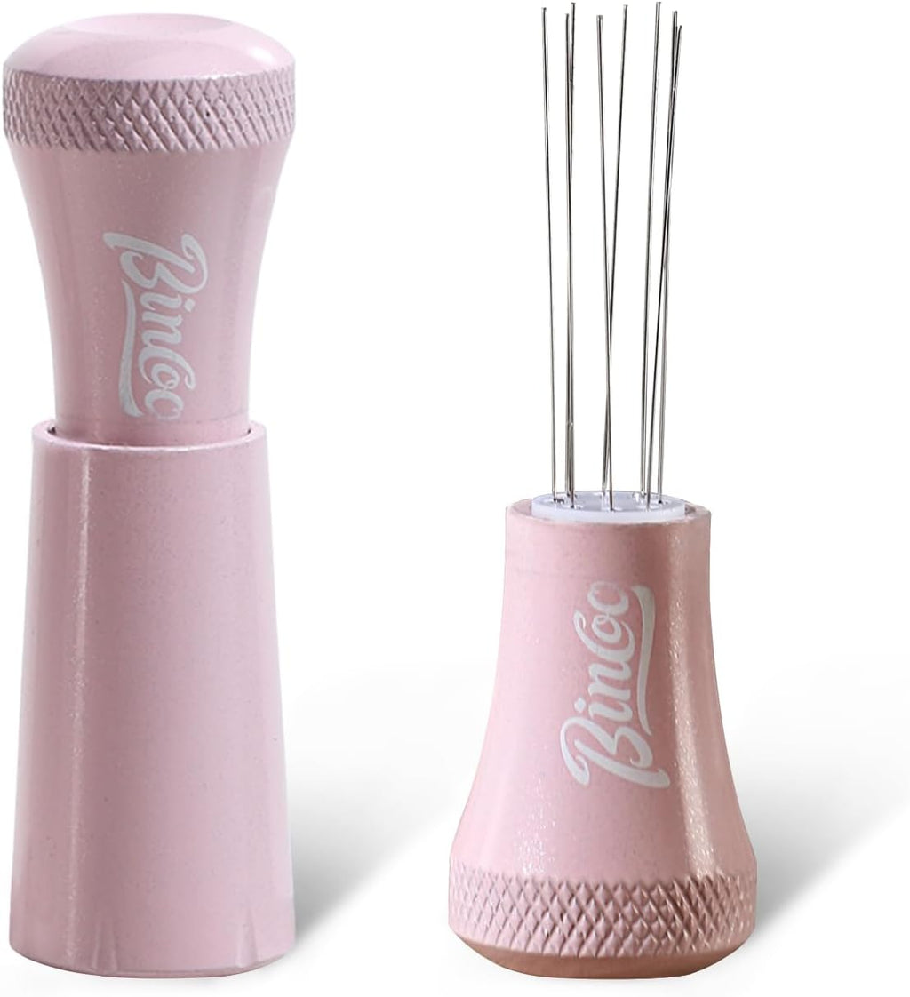 WDT Espresso Distribution Tool - Espresso Stirrer Tool For Barista, Espresso Tamper With Stainless Steel Retractable Needles (PINK)