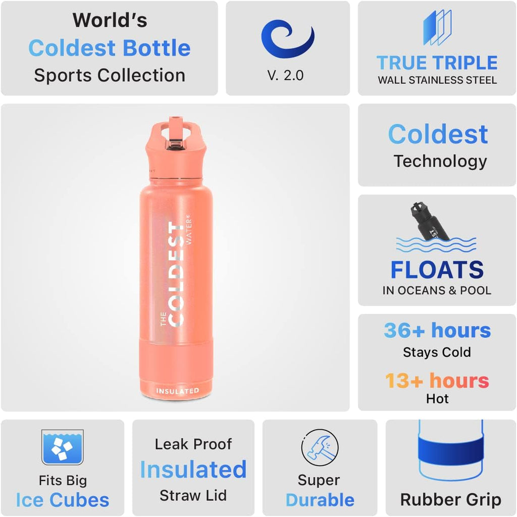 Coldest Insulated Water Bottle with Straw Lid - Stainless Steel Metal Insulated Bottle for Men & Women (Pink Froze Glitter, 40 oz)