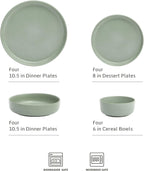 Gibson Elite Pasco 16 Piece (Service for 4) Plates and Bowls Double Bowl Reactive Glaze Dishes Stoneware Ceramic Dinnerware Set - Green