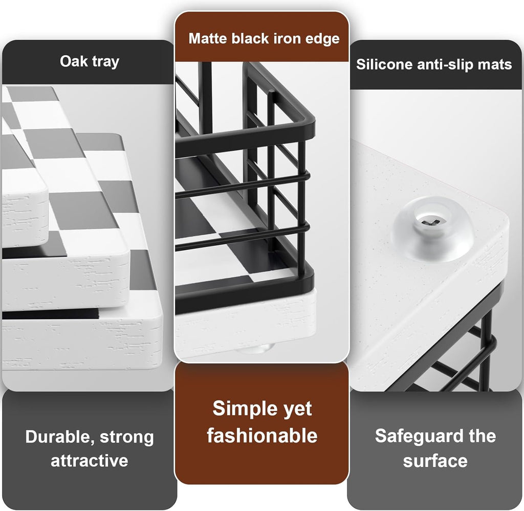 Wican Guest Towel Holder Tray for Bathroom, Oak and Iron Napkins Holder for Powder Room Dinning Table Wooden Basket for Disposable Paper Hand Towels Black and White