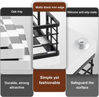 Wican Guest Towel Holder Tray for Bathroom, Oak and Iron Napkins Holder for Powder Room Dinning Table Wooden Basket for Disposable Paper Hand Towels Black and White