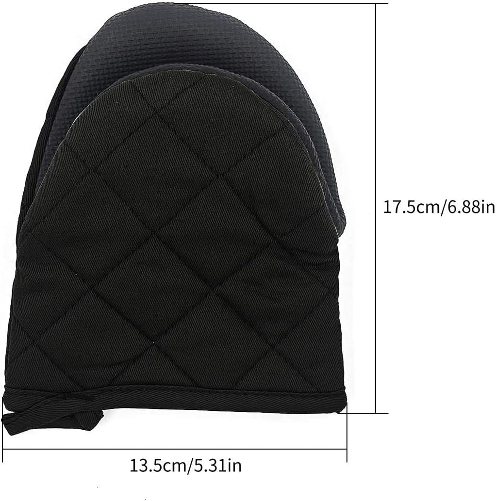 1 Pair Short Oven Mitts, Heat Resistant Silicone Kitchen Mini Oven Mitts for 500 Degrees, Non-Slip Grip Surfaces and Hanging Loop Gloves, Baking Grilling Barbecue Microwave Machine Washable