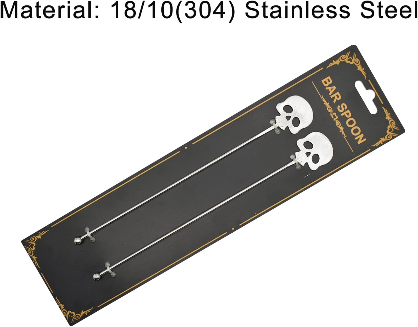 2Pcs Skull Swizzle Sticks 8.7inch Coffee Stirrers Reuseable 18/10(304) Stainless Steel Beverage Cocktail Stirrer for Bar Halloween Party Mixing Drinks