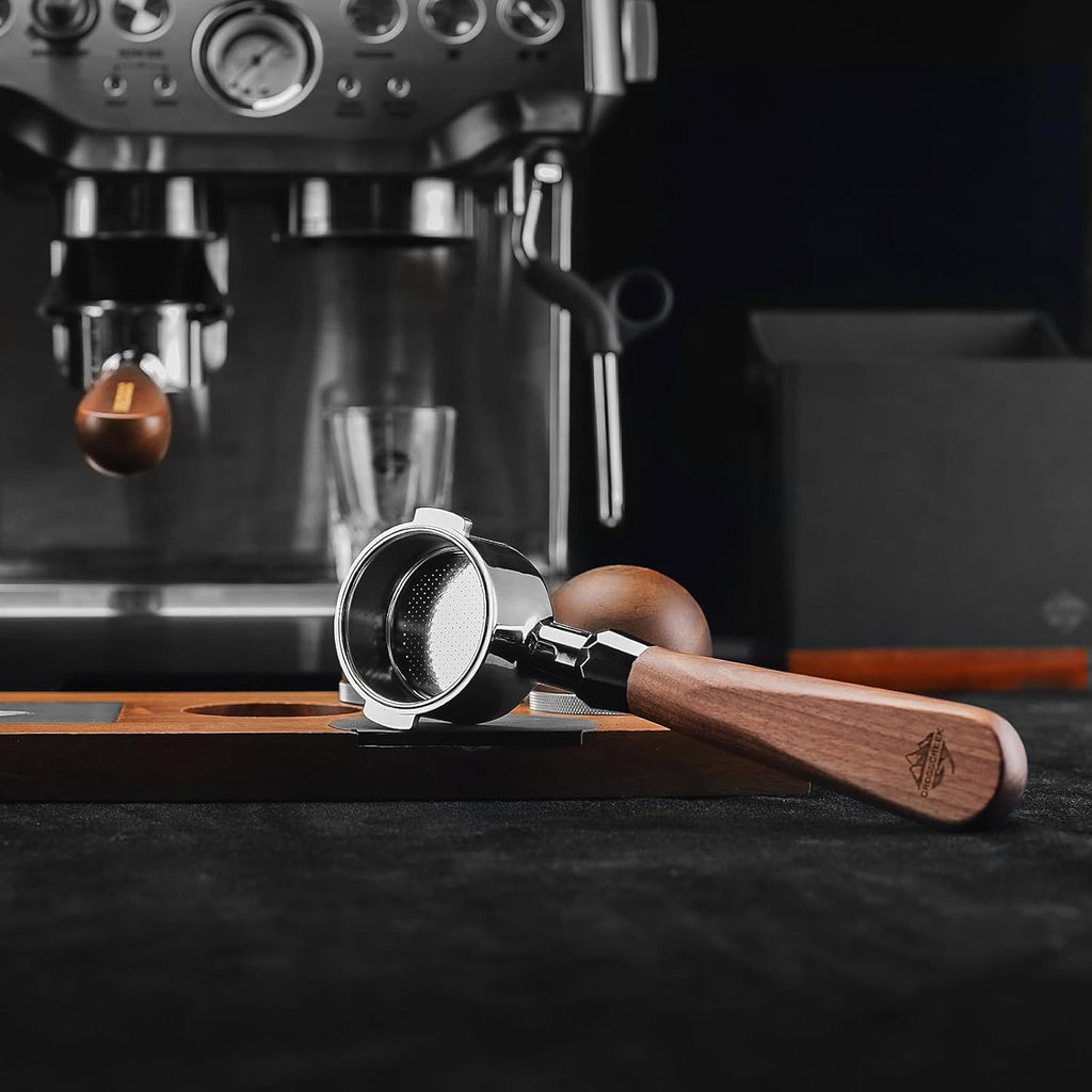 CrossCreek 51mm Espresso Bottomless Portafilter with 2 Ear | Fits De’Longhi ECP3420 / EC155 / BCO430 / EC260 Espresso Machine | Stainless Steel Basket and Walnut Handle | Espresso Accessories
