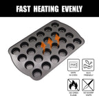12+24 Muffin Pan Set (2 Pack) - Nonstick Cupcake Tins Dark Gray | Heavy Duty Carbon Steel, Rustproof, Oven Safe Baking Gift